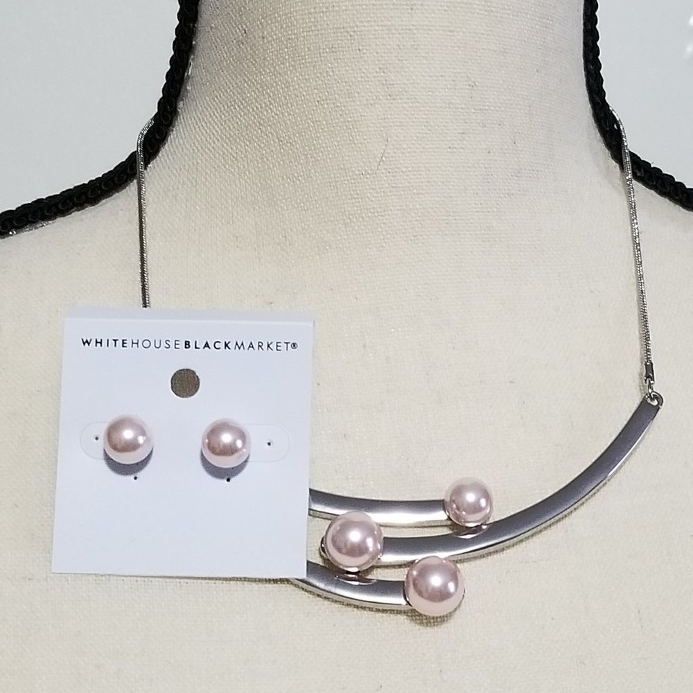 Blush Pearl & Silver Necklace and Earring Set
